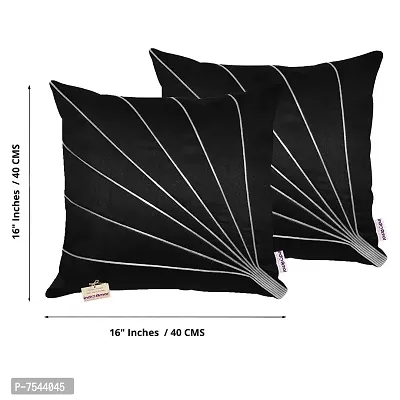 indoAmor Stripes Pattern Silk Cushion Covers (Black, 16x16 inches) - Set of 5 Pieces-thumb2