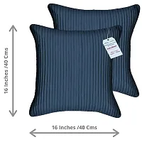 indoAmor Quilted Stripes Silk Cushion Cover with Overlock Stitching (Indigo Blue, 16x16 Inches) Set of 5 Pieces-thumb1