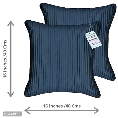 indoAmor Quilted Stripes Silk Cushion Cover with Overlock Stitching (Indigo Blue, 16x16 Inches) Set of 5 Pieces-thumb2