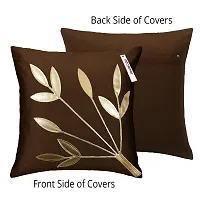 indoAmor Silk Cushion Cover, Golden Leaves Design (Brown and White, 16x16 Inches) Set of 5 Covers-thumb3