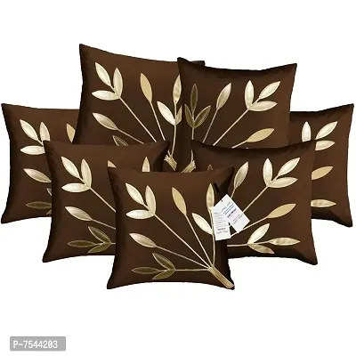 indoAmor Silk Cushion Covers, Leaves Pattern (16X16 Inches, Brown) Set of 7 Covers