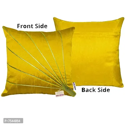 indoAmor Stripes Pattern Silk Cushion Covers (Yellow, 16x16 inches) - Set of 5 Pieces-thumb4