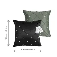 indoAmor Pintex Crystal Stone Work Satin Throw/Pillow Cushion Covers (16x16 Inches, Grey Black) - Set of 5 Covers-thumb1