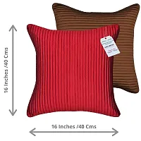 indoAmor Quilted Stripes Silk Cushion Cover with Overlock Stitching (Brown  Maroon, 16x16 Inches) Set of 5 Pieces-thumb1