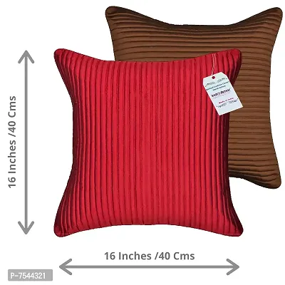 indoAmor Quilted Stripes Silk Cushion Cover with Overlock Stitching (Brown  Maroon, 16x16 Inches) Set of 5 Pieces-thumb2