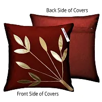 indoAmor Silk Cushion Covers, Leaves Pattern (16X16 Inches, Maroon) Set of 7 Covers-thumb3