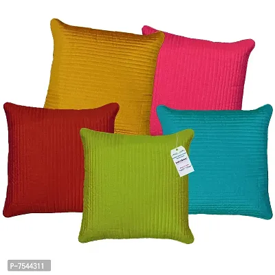 indoAmor Quilted Silk Cushion Cover (Multicolor, 16x16 Inches) Set of 5 Pieces