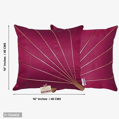 indoAmor Stripes Pattern Silk Cushion Covers (Purple, 16x16 inches) - Set of 5 Pieces-thumb2