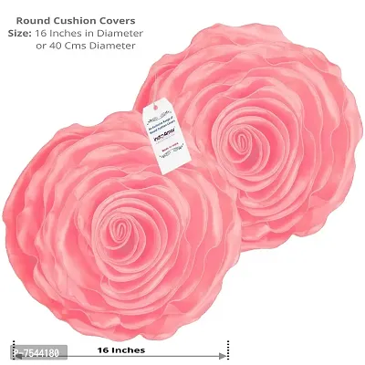 indoAmor Decorative Rose Shape Super Satin Round Cushion Covers, 16x16 Inches (Pink) - Set of 7 Covers-thumb2