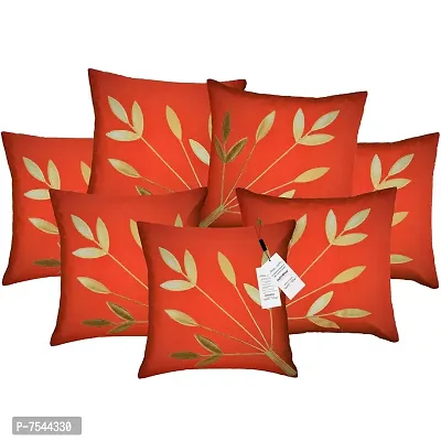 indoAmor Silk Cushion Covers, Leaves Pattern (16X16 Inches, Red) Set of 7 Covers