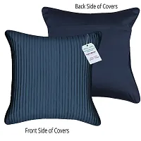 indoAmor Quilted Stripes Silk Cushion Cover with Overlock Stitching (Indigo Blue, 16x16 Inches) Set of 5 Pieces-thumb2