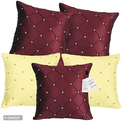 indoAmor Pintex Crystal Stone Work Satin Throw/Pillow Cushion Covers (16x16 Inches, Maroon Fawn) - Set of 5 Covers-thumb0