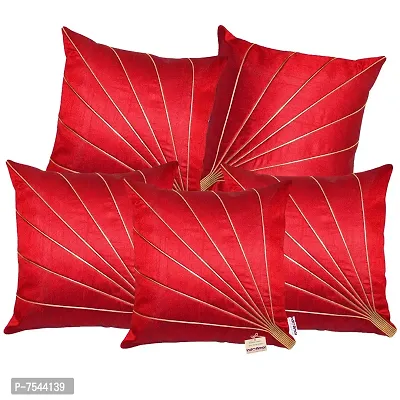 indoAmor Stripes Pattern Silk Cushion Covers (Red, 16x16 inches) - Set of 5 Pieces