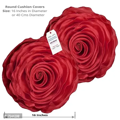 indoAmor Rose Design Super Satin Cushion Covers, 16x16 Inches (Maroon) - Set of 5-thumb2