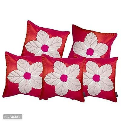 indoAmor Flower Silk Cushion Cover (Pink, 16x16 Inches) - Set of 5 Pieces