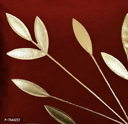 indoAmor Silk Cushion Covers, Leaves Pattern (16X16 Inches, Fawn Maroon) Set of 7 Covers-thumb2