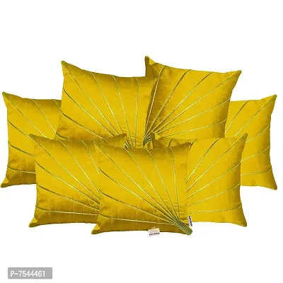 indoAmor Silk Cushion Covers, Stripes Pattern (16x16 Inches, Yellow Color) - Set of 7 Covers