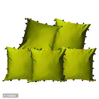 indoAmor Comfortable Pom Pom Silk Cushion Covers Overlocked - Set Of 5