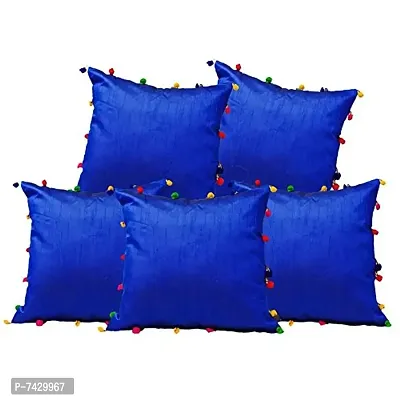 indoAmor Comfortable Pom Pom Silk Cushion Covers Overlocked - Set Of 5