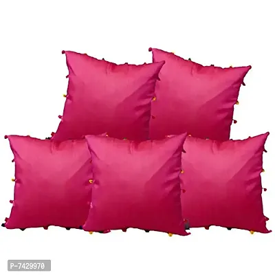 indoAmor Comfortable Pom Pom Silk Cushion Covers Overlocked - Set Of 5