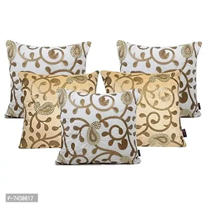 indoAmor Comfortable Paisley Sequined Embroidered Velvet Cushion Covers - Set Of 5