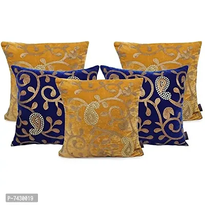 indoAmor Comfortable Paisley Sequined Embroidered Velvet Cushion Covers - Set Of 5-thumb2