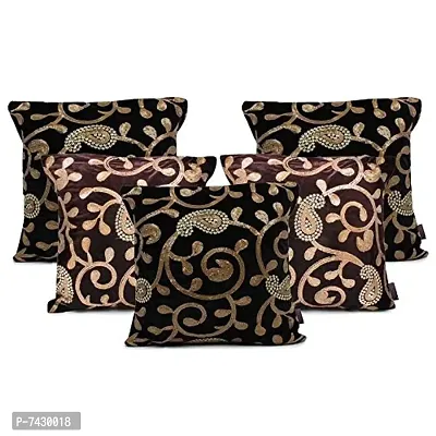 indoAmor Comfortable Paisley Sequined Embroidered Velvet Cushion Covers - Set Of 5