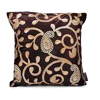indoAmor Comfortable Paisley Sequined Embroidered Velvet Cushion Covers - Set Of 5-thumb3