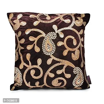 indoAmor Comfortable Paisley Sequined Embroidered Velvet Cushion Covers - Set Of 5-thumb4
