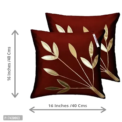 indoAmor Comfortable Silk Cushion Covers Golden Leaves Floral Design - Set Of 5-thumb3