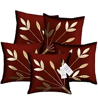 indoAmor Comfortable Silk Cushion Covers Golden Leaves Floral Design - Set Of 5-thumb1