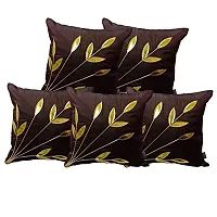 indoAmor Comfortable Silk Cushion Covers Golden Leaves Floral Design - Set Of 5-thumb1