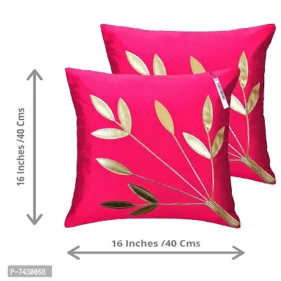 indoAmor Comfortable Silk Cushion Covers Golden Leaves Floral Design - Set Of 5-thumb3