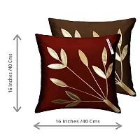 indoAmor Comfortable Silk Cushion Covers Golden Leaves Design - Set Of 5-thumb2