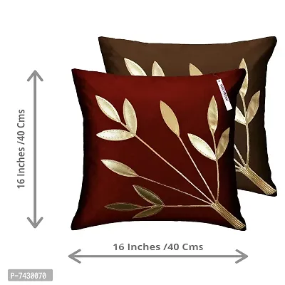 indoAmor Comfortable Silk Cushion Covers Golden Leaves Design - Set Of 5-thumb3