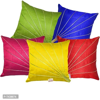 indoAmor Comfortable Striped Pattern Silk Cushion Covers - Set Of 5-thumb2