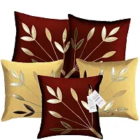 indoAmor Comfortable Silk Cushion Covers Golden Leaves Design - Set Of 5-thumb1