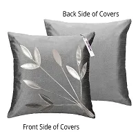 indoAmor Comfortable Silk Cushion Covers Silver Leaves Floral Design - Set Of 5-thumb4