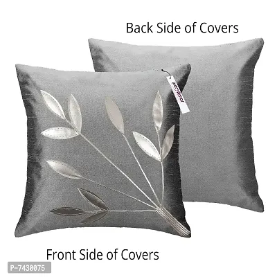 indoAmor Comfortable Silk Cushion Covers Silver Leaves Floral Design - Set Of 5-thumb5
