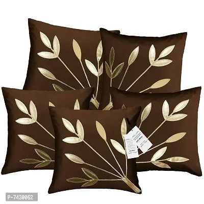 indoAmor Comfortable Silk Cushion Covers Golden Leaves Floral Design - Set Of 5
