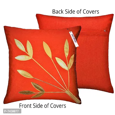 indoAmor Comfortable Silk Cushion Covers Golden Leaves Floral Design - Set Of 5-thumb4