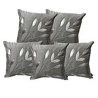 indoAmor Comfortable Silk Cushion Covers Silver Leaves Floral Design - Set Of 5-thumb1