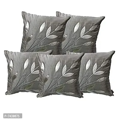 indoAmor Comfortable Silk Cushion Covers Silver Leaves Floral Design - Set Of 5-thumb2