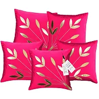 indoAmor Comfortable Silk Cushion Covers Golden Leaves Floral Design - Set Of 5-thumb1