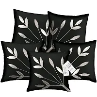 indoAmor Comfortable Silk Cushion Covers Silver Leaves Design - Set Of 5-thumb2