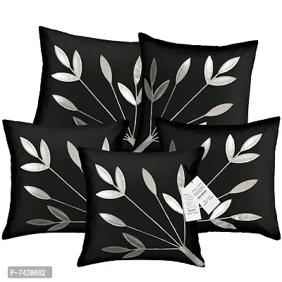 indoAmor Comfortable Silk Cushion Covers Silver Leaves Design - Set Of 5-thumb3