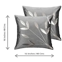 indoAmor Comfortable Silk Cushion Covers Silver Leaves Floral Design - Set Of 5-thumb3