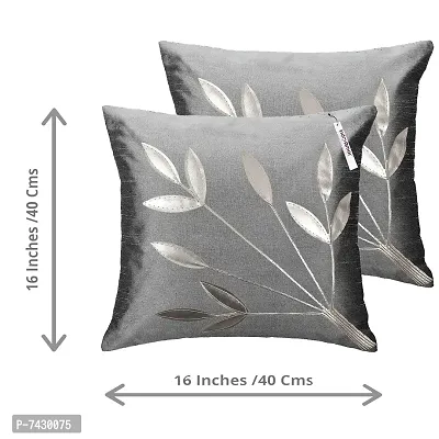 indoAmor Comfortable Silk Cushion Covers Silver Leaves Floral Design - Set Of 5-thumb4
