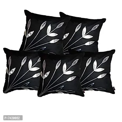 indoAmor Comfortable Silk Cushion Covers Silver Leaves Design - Set Of 5-thumb2