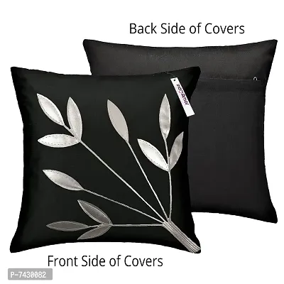 indoAmor Comfortable Silk Cushion Covers Silver Leaves Design - Set Of 5-thumb5